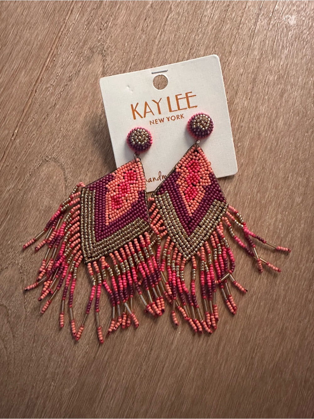 Kaylee Pink and Coral Beaded Fringe Earrings